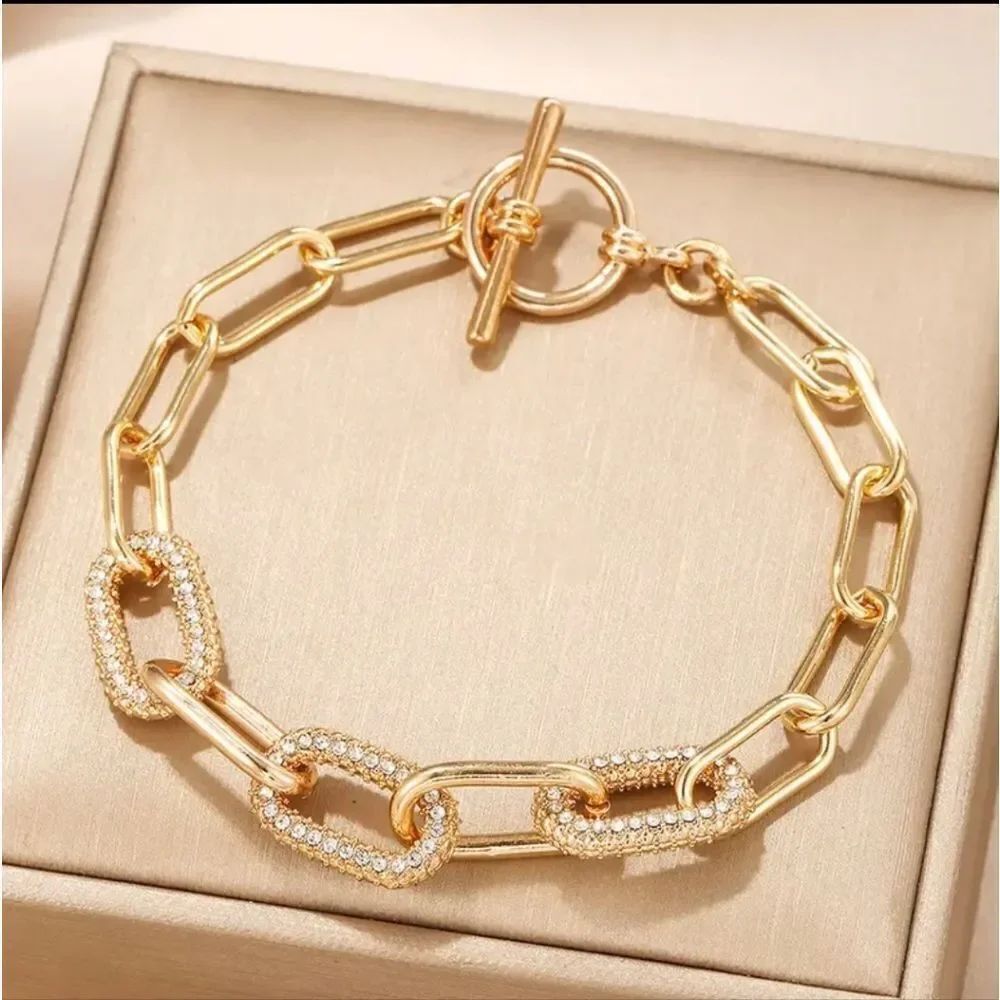 Gold Plated Diamond Chain LinksToggle Bracelet